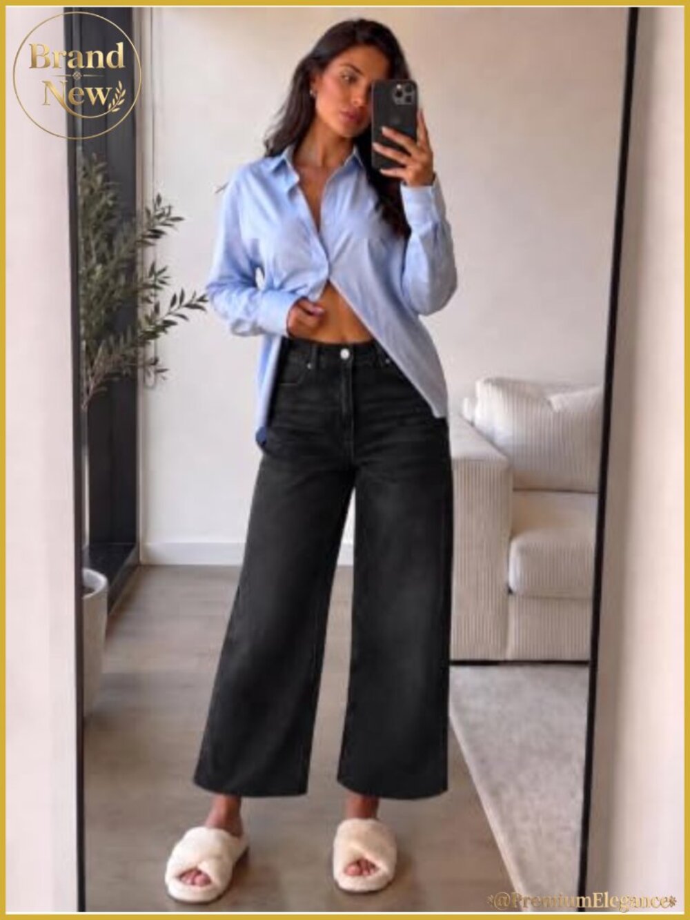 High Waisted Wide Leg Ripped Cropped Jeans Stretchy with Pockets Denim Pants - Picture 2 of 4